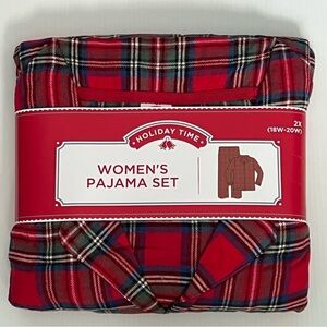 Holiday Time Red Plaid Flannel Christmas PJ Set NWT Size 2X